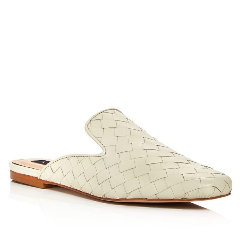 Aqua Ivory Woven Square Toe Slip On Leather Mules 7 Coastal Grandma Resortwear